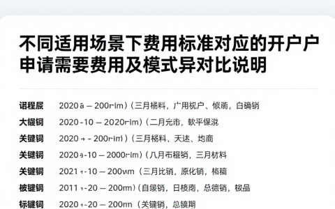 不同适用场景下费用标准对应的开户申请所需费用及模式差异对比说明